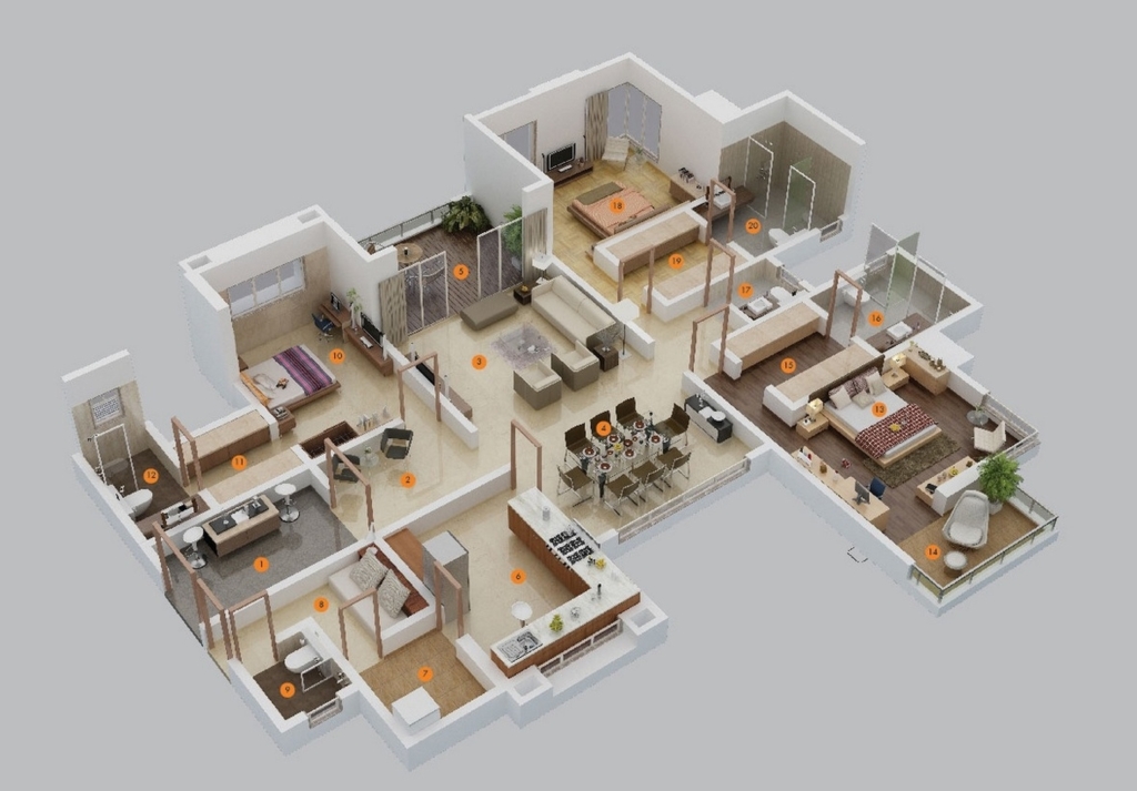 3d floor plan example for a large home