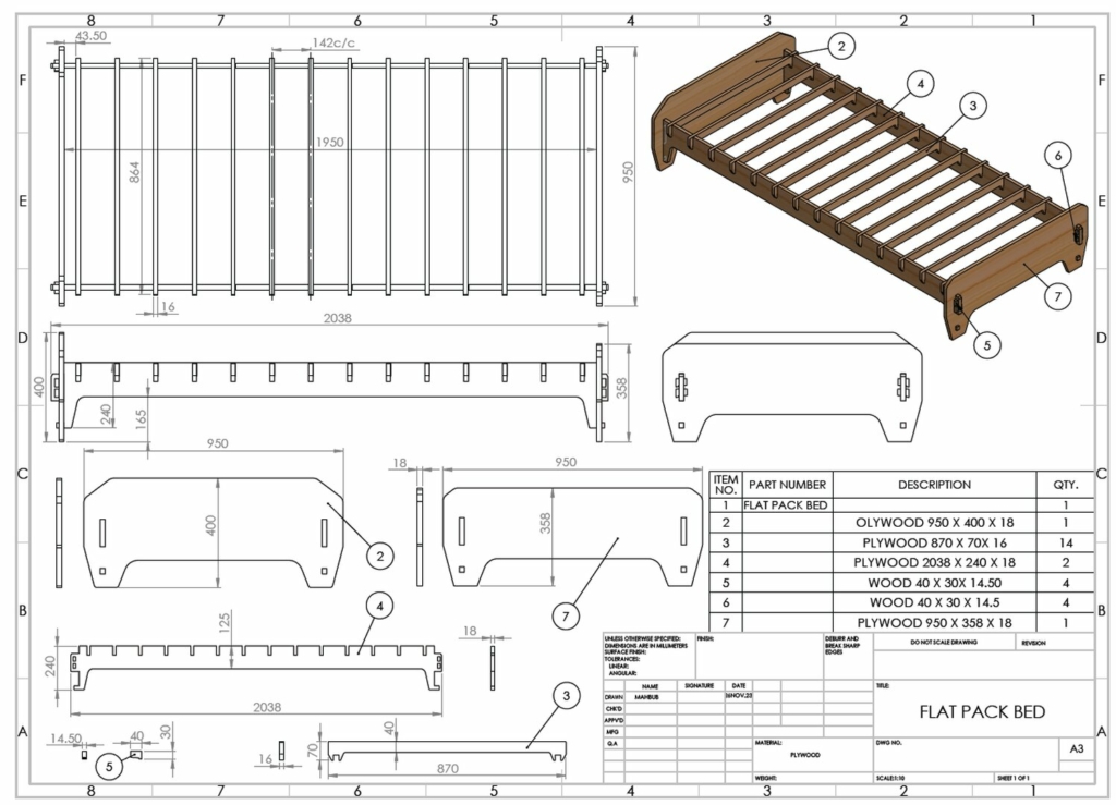 drawing flat pack bed plan