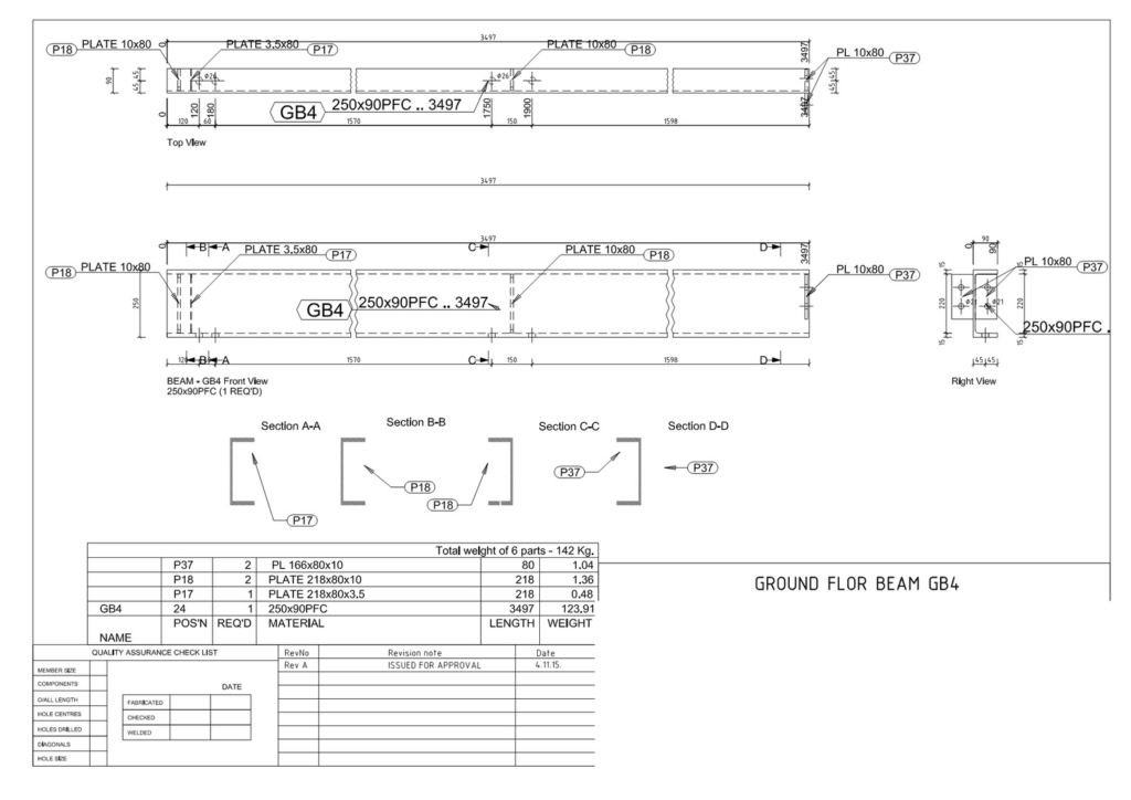 steel beam shop drawing