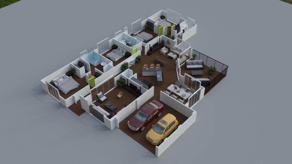 3D floor plan of a medium sized home