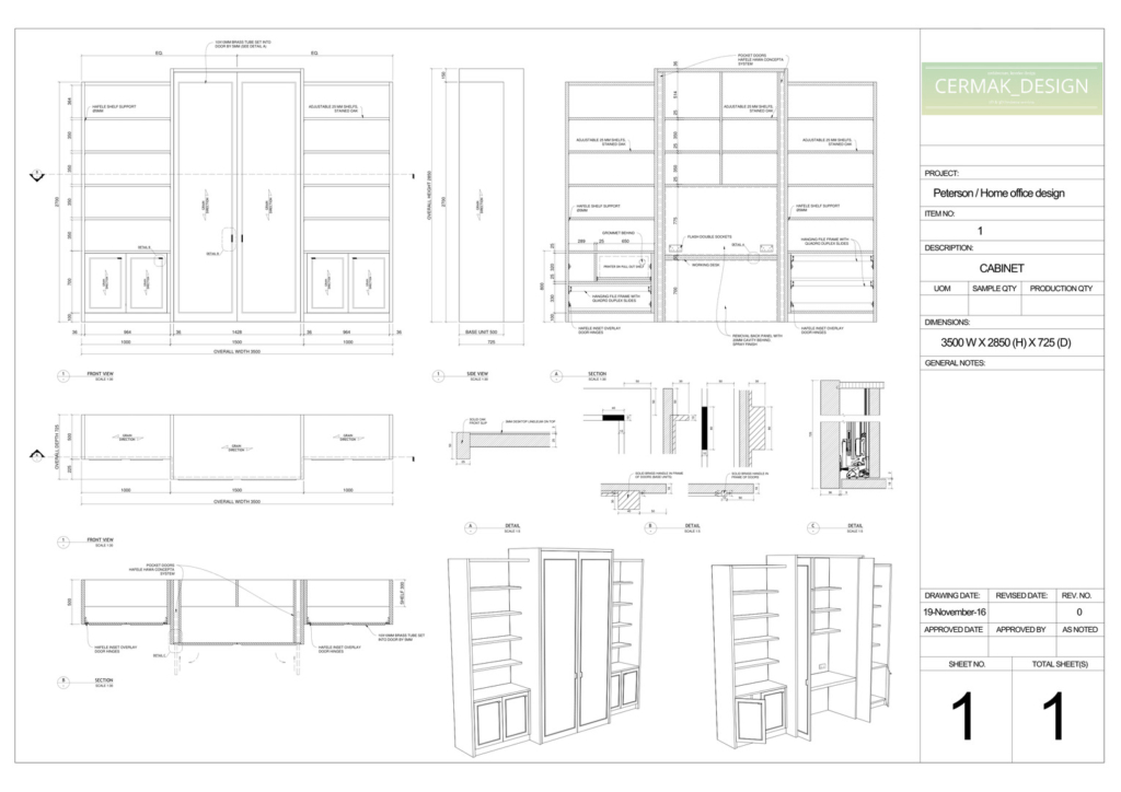 millwork drawing for a cabinet