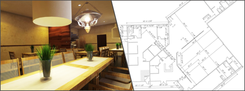 3d restaurant example with floor plan