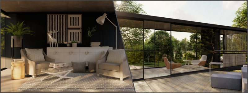 CGI rendering of a glass house interior | Cad Crowd CGI rendering of a glass house interior