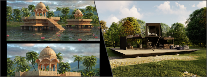 archjitectural CGI 3D examnples of an indian temple and a glass house | Cad Crowd archjitectural CGI 3D examnples of an indian temple and a glass house