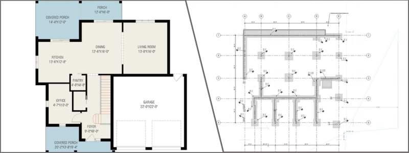 construction drawing of a floor plan and foundation plan | Cad Crowd construction drawing of a floor plan and foundation plan