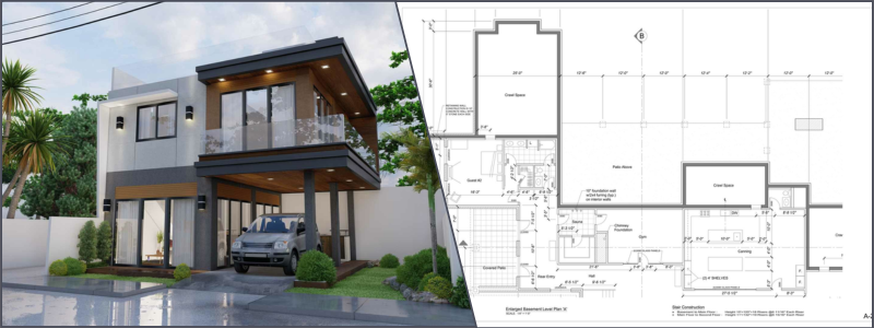 3D rendering and blueprint example CAD design