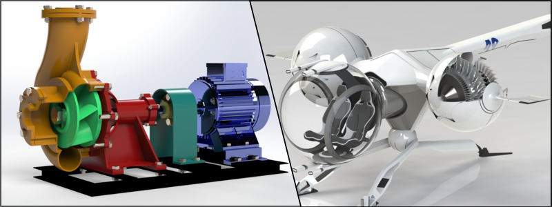 3d modeling cad design of a hydraulic pump and drone