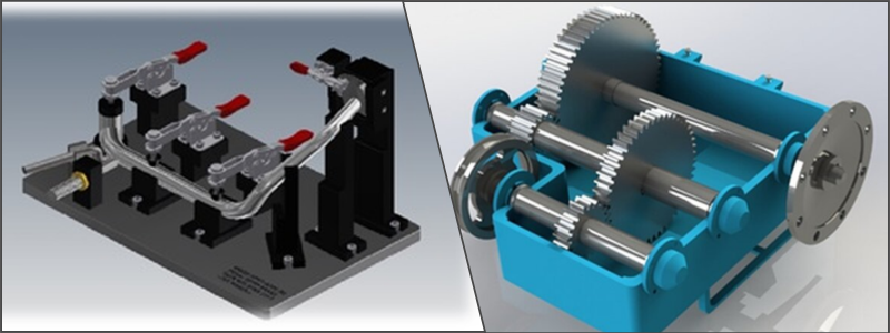 CAD design of a welding gig and two-gear valve box