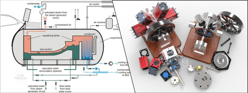 CAD design of water tank and radial cylinder