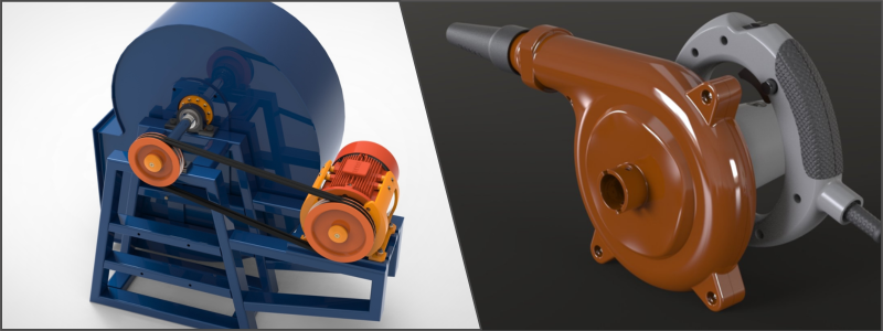 industrial air blower and electrical air blower cad and 3d printing examples