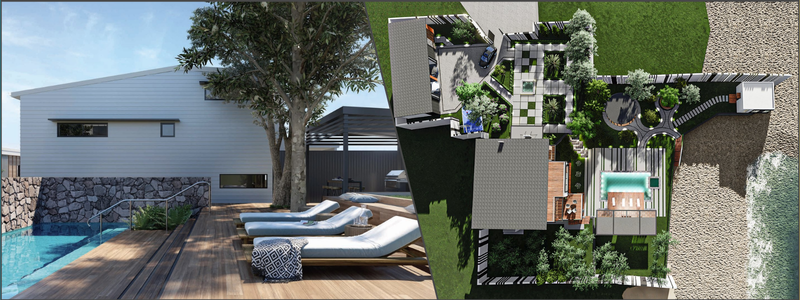 3D swimming design rendering in a house and a top down view | Cad Crowd 3D swimming design rendering in a house and a top down view