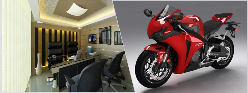 3d rendering of a high level office and a sports motorcycle | Cad Crowd 3d rendering of a high level office and a sports motorcycle