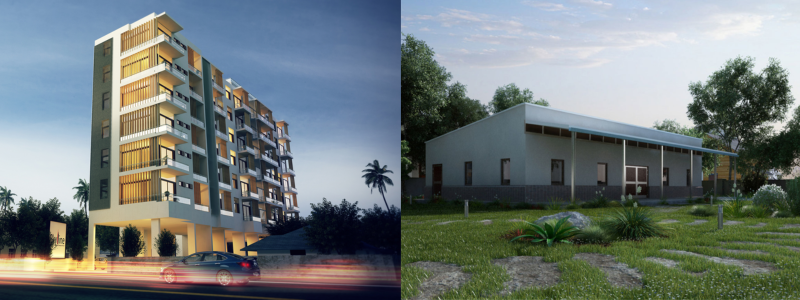 3d rendering of a residential building and school | Cad Crowd 3d rendering of a residential building and school
