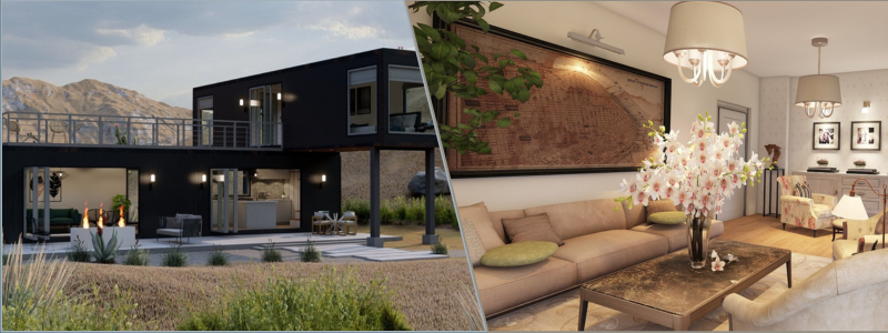 3d rendering of a townhouse resort and a living room example rendering | Cad Crowd 3d rendering of a townhouse resort and a living room example rendering