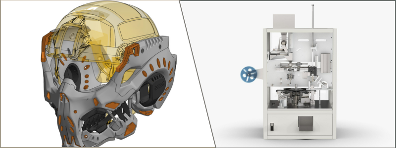 3D product rendering of an airsoft mask and tea bag automated packager by Cad Crowd product design engineers | Cad Crowd 3D product rendering of an airsoft mask and tea bag automated packager by Cad Crowd product design engineers