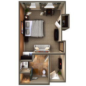 Hotel room floor plan rendering