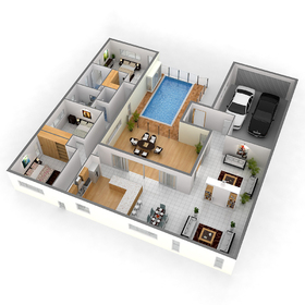 House with pool floor plan rendering
