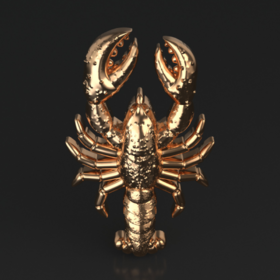 Gold lobster 3D rendering