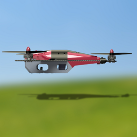 Racing drone with red propellers