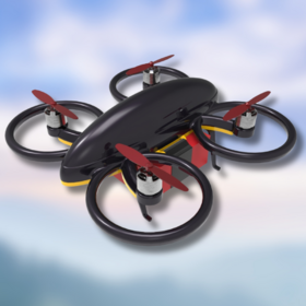 Quad copter drone with red propellers